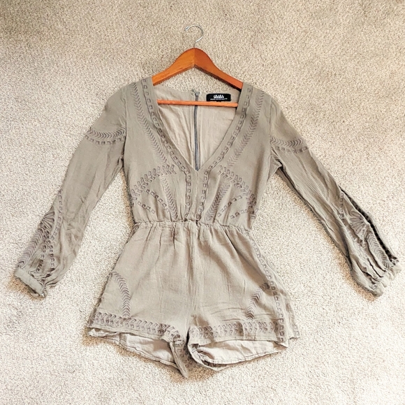 Olive Green Embroidered Romper - Picture 10 of 10